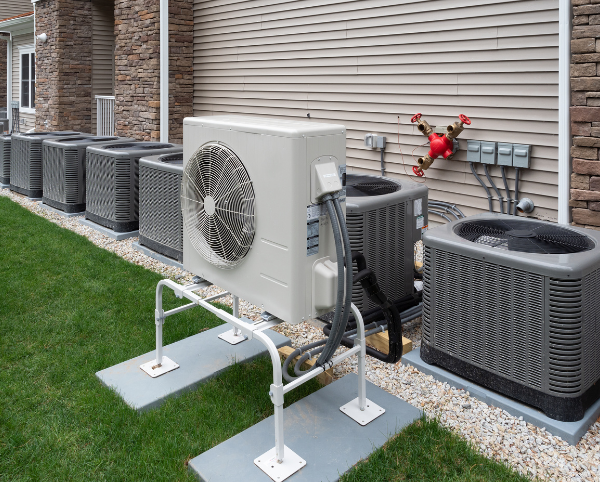 Row of air source heat pumps